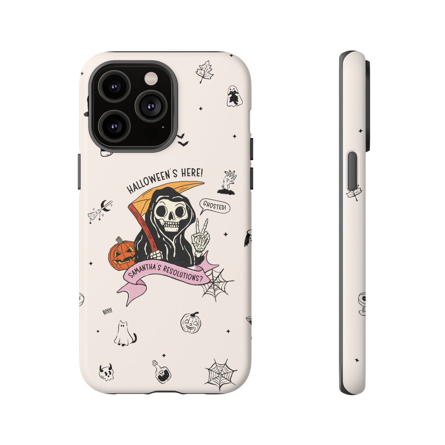 Personalized Reaper Grim Phone Case | Halloween Phone Case with Adulting Humor – My Resolutions Are Ghosted