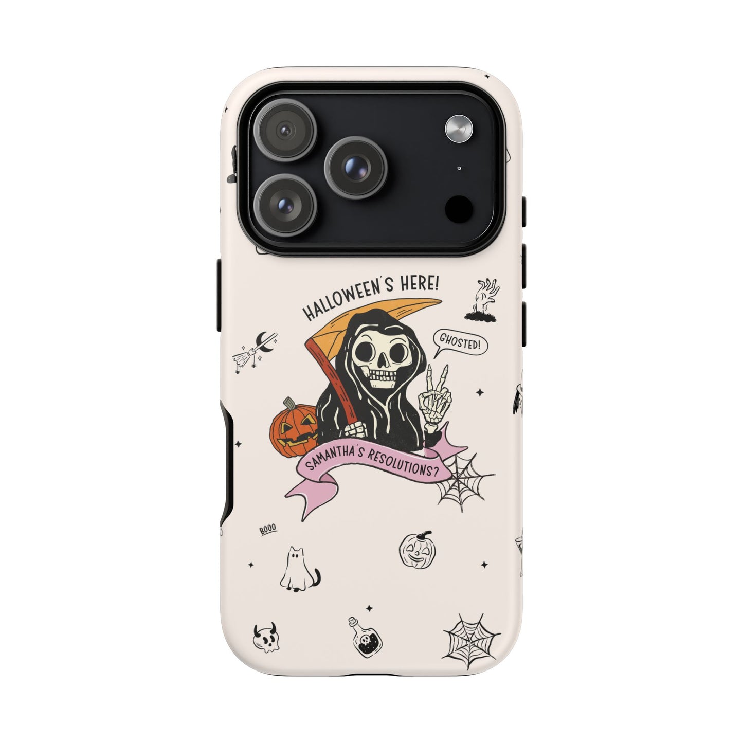 Personalized Reaper Grim Phone Case | Halloween Phone Case with Adulting Humor – My Resolutions Are Ghosted