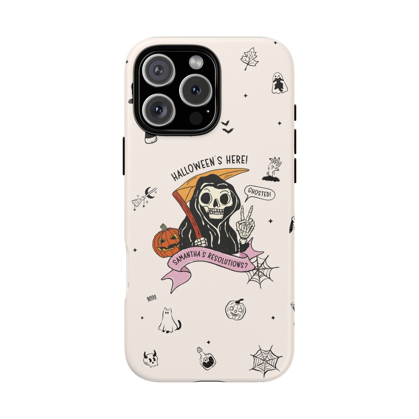 Personalized Reaper Grim Phone Case | Halloween Phone Case with Adulting Humor – My Resolutions Are Ghosted