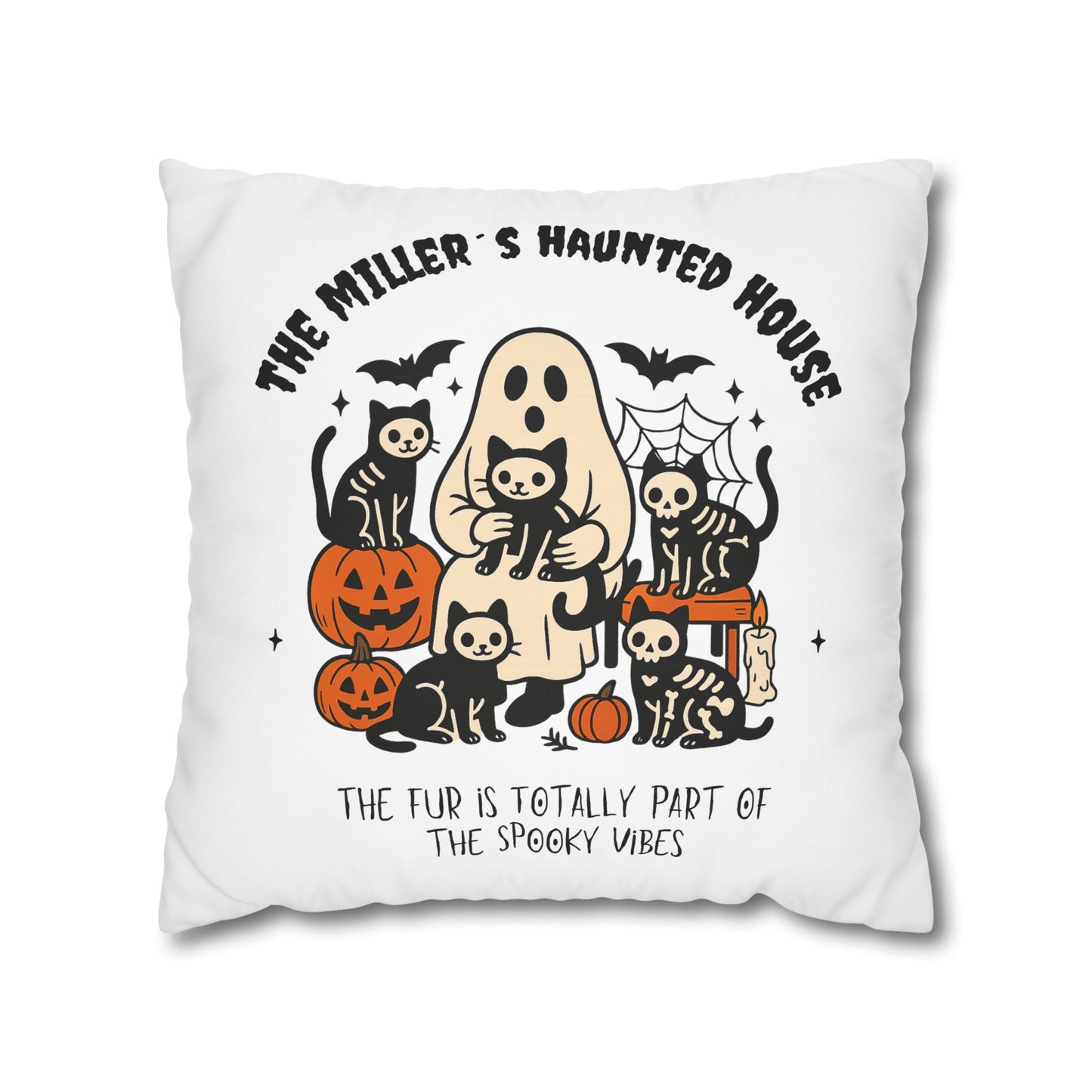 Haunted House Cat Pillow Cover | Funny and Personalized Halloween Decor for Cat Parents – Fur is Part of the Spooky Vibes