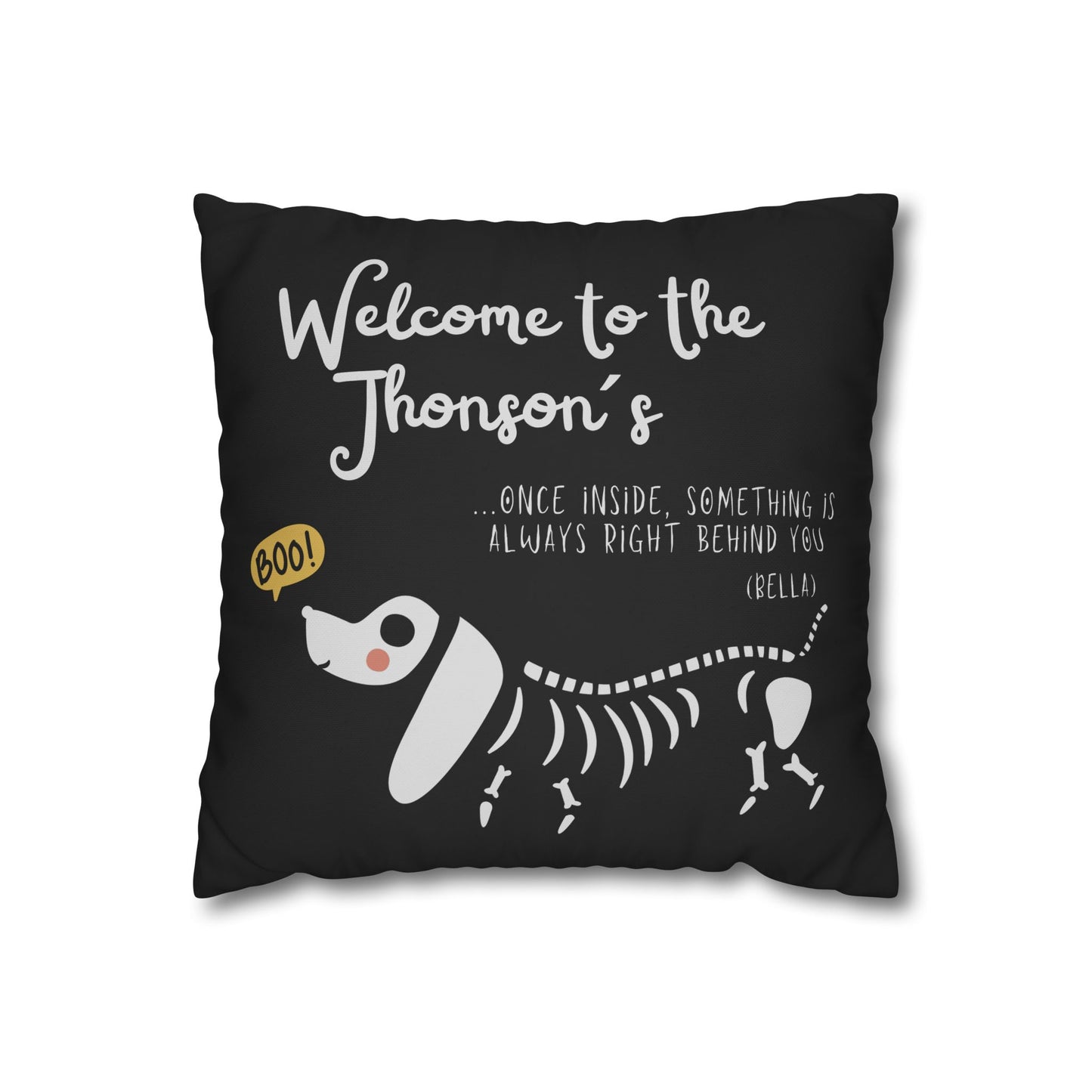 Haunted House Dog Pillow Cover | Funny and Personalized Halloween Decor for Dog Parents – Always Behind You | Black Version