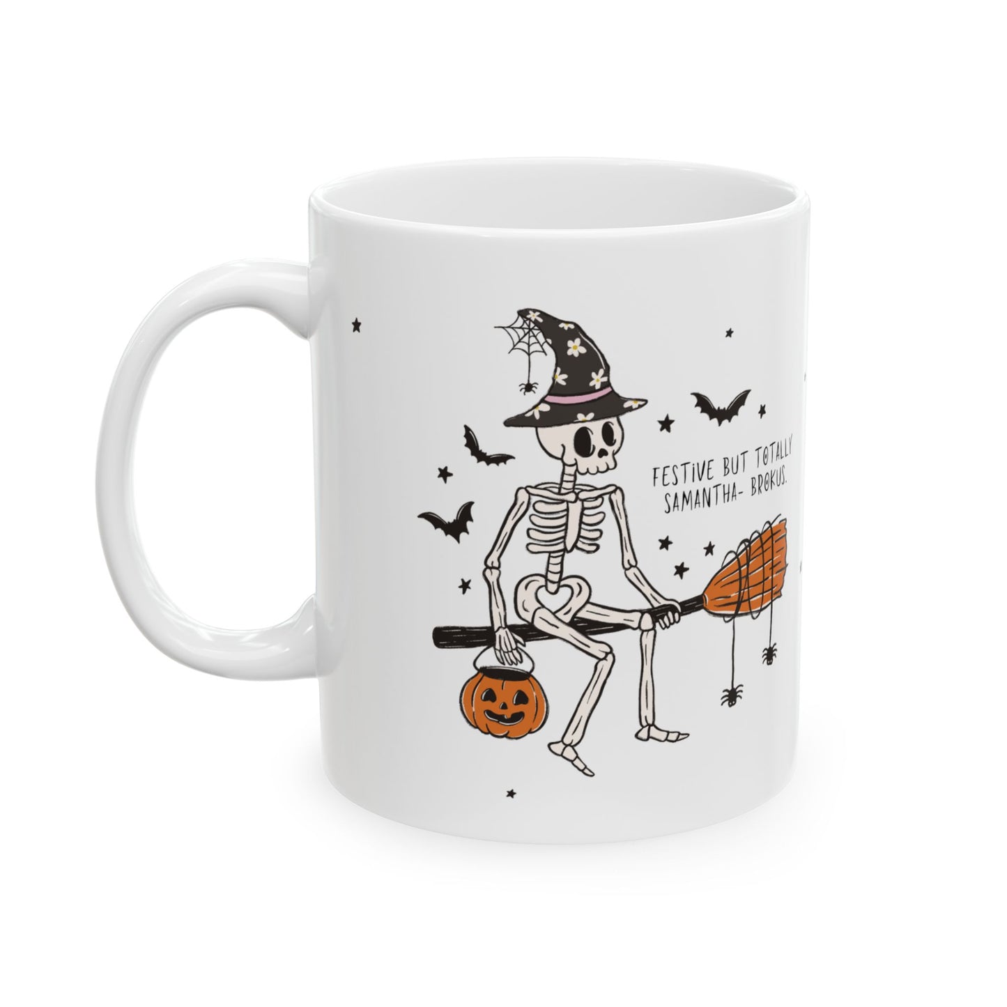 Custom Halloween Mug with Skeleton Witch | Funny Coffee Mug for Adulting Humor – Personalized Hocus Brocus