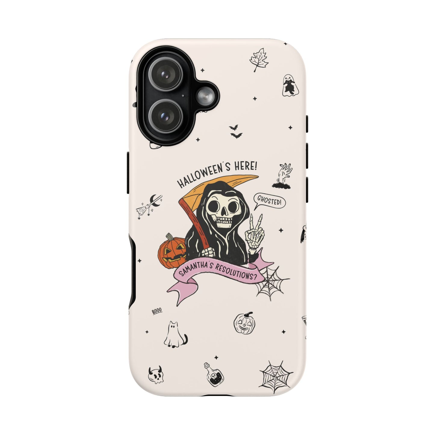 Personalized Reaper Grim Phone Case | Halloween Phone Case with Adulting Humor – My Resolutions Are Ghosted