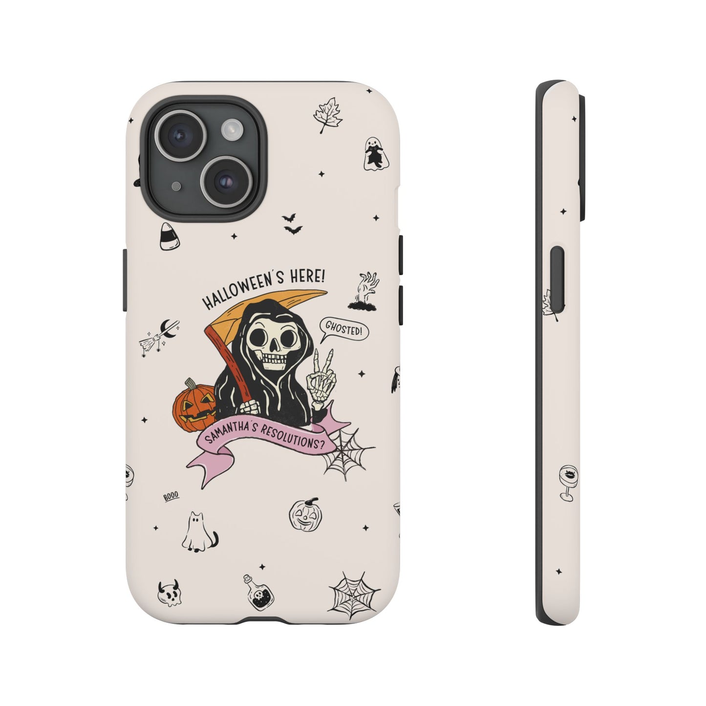 Personalized Reaper Grim Phone Case | Halloween Phone Case with Adulting Humor – My Resolutions Are Ghosted