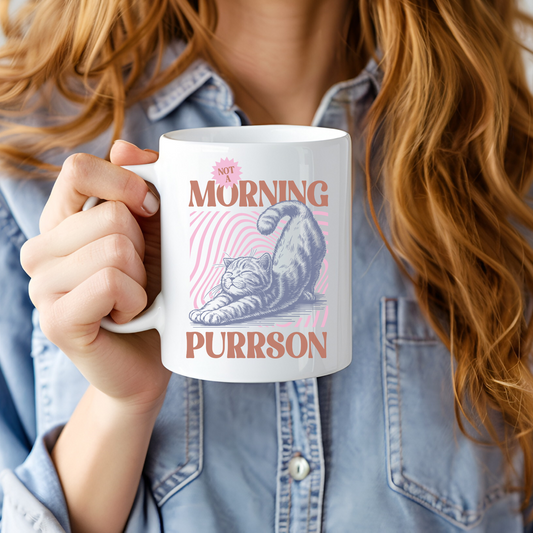 Morning Hater’s Coffee Mug – Not a Morning Purrson Cat Design