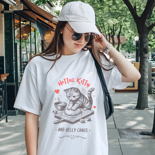 Survive Chaos with Humor β Hottie Kittie Belly Chaos T-shirt