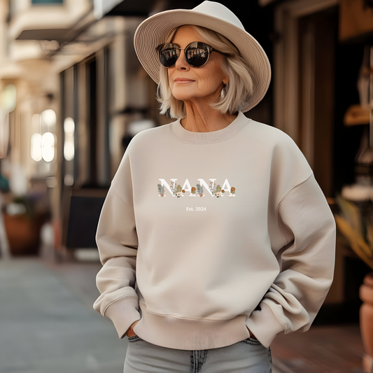 Personalized Floral Nana Sweatshirt | Heartfelt Gift for Grandmothers | Custom Design in White