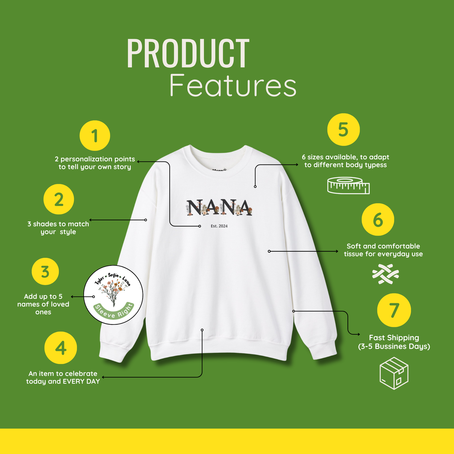 Personalized Floral Nana Sweatshirt | Heartfelt Gift for Grandmothers | Custom Design in Black