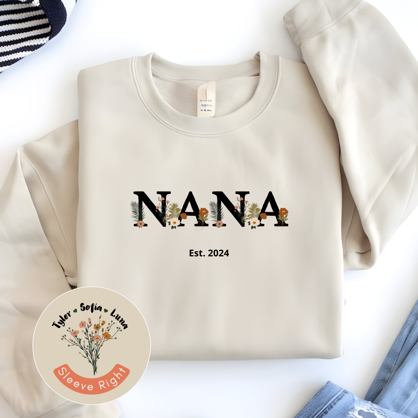 Personalized Floral Nana Sweatshirt | Heartfelt Gift for Grandmothers | Custom Design in Black