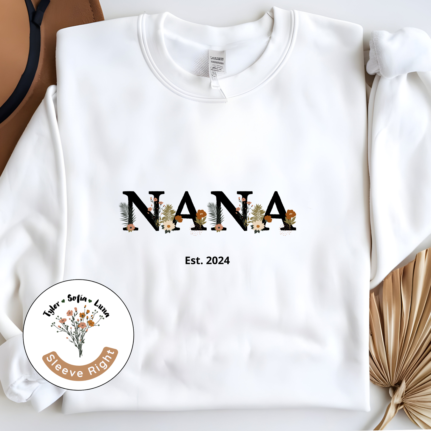 Personalized Floral Nana Sweatshirt | Heartfelt Gift for Grandmothers | Custom Design in Black