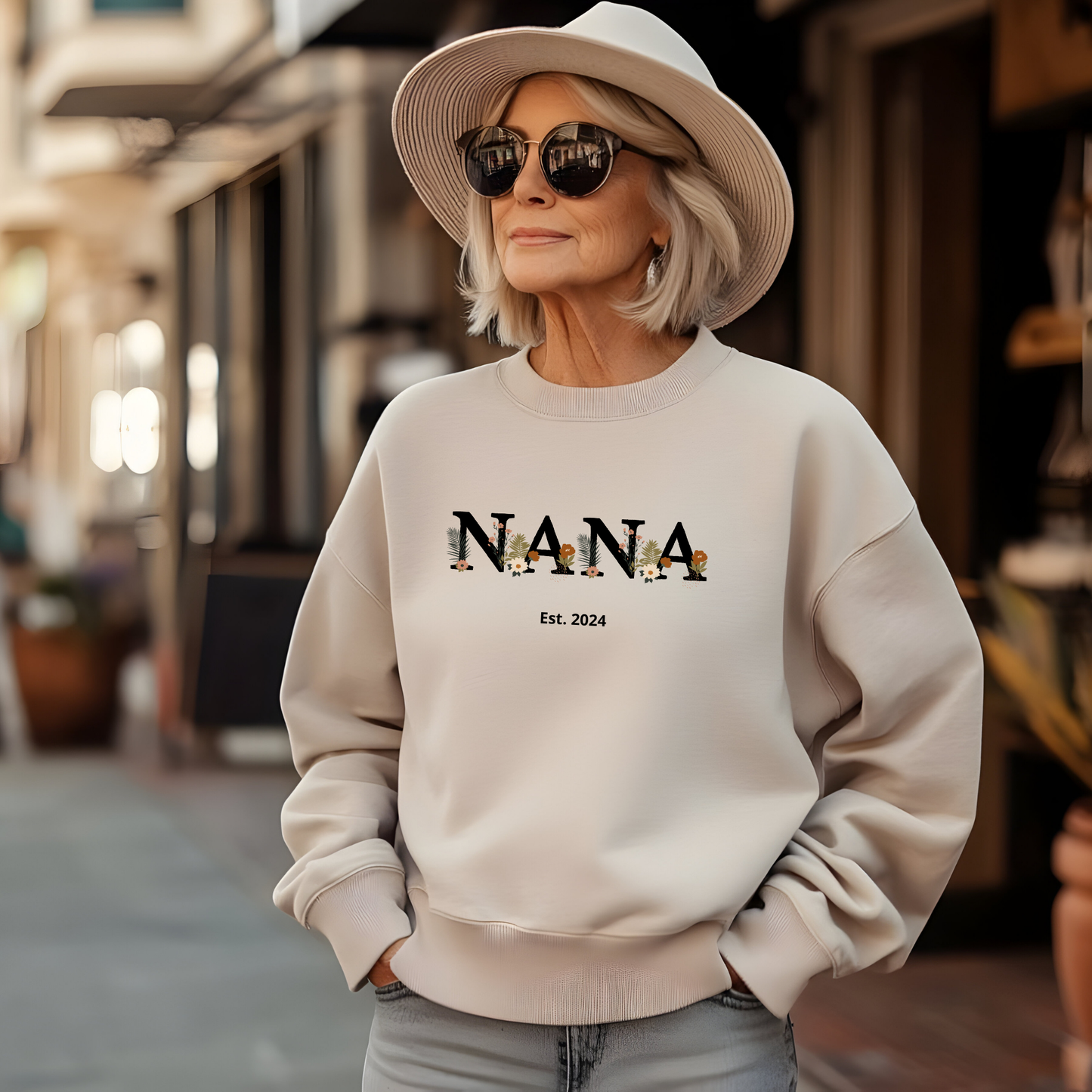 Personalized Floral Nana Sweatshirt | Heartfelt Gift for Grandmothers | Custom Design in Black