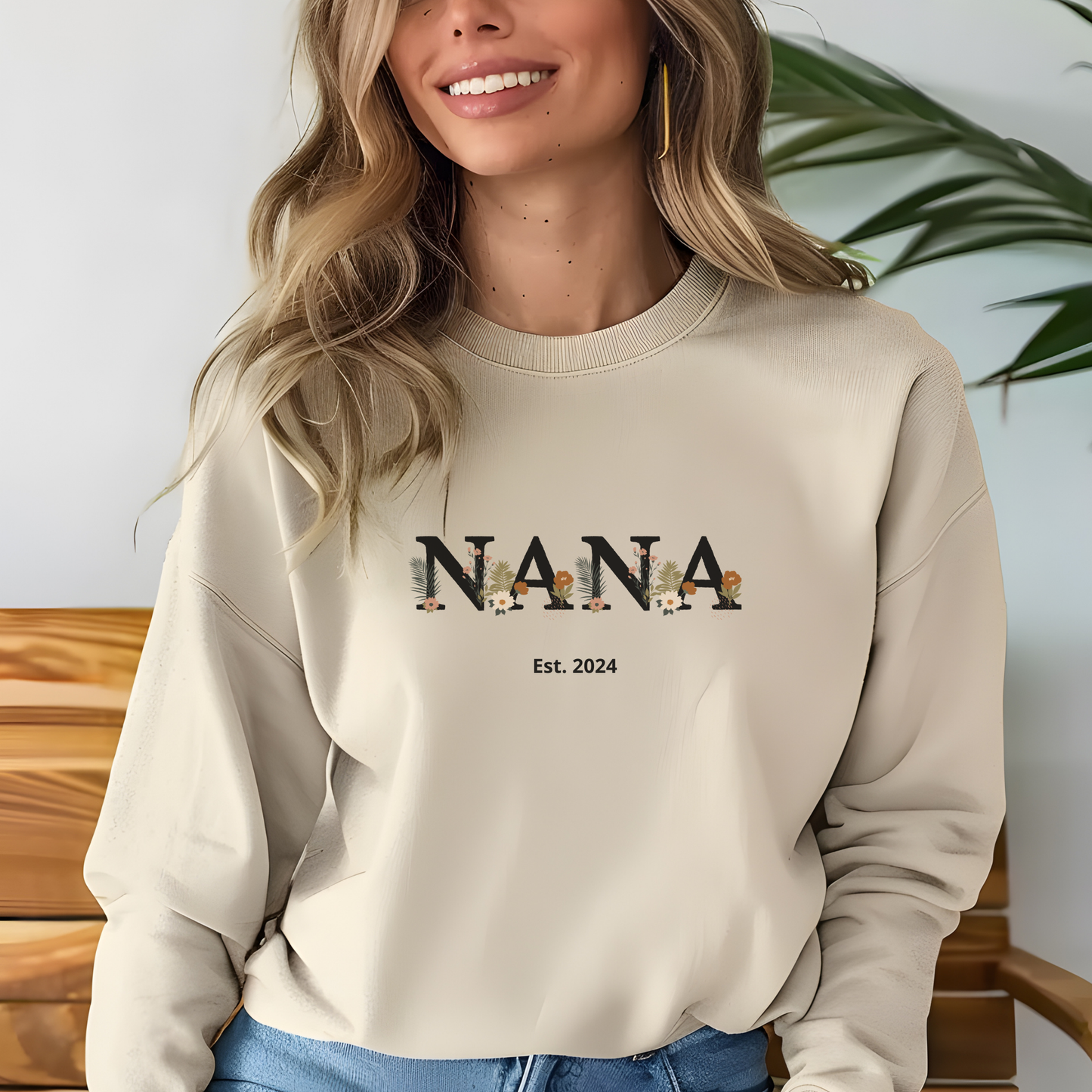 Personalized Floral Nana Sweatshirt | Heartfelt Gift for Grandmothers | Custom Design in Black