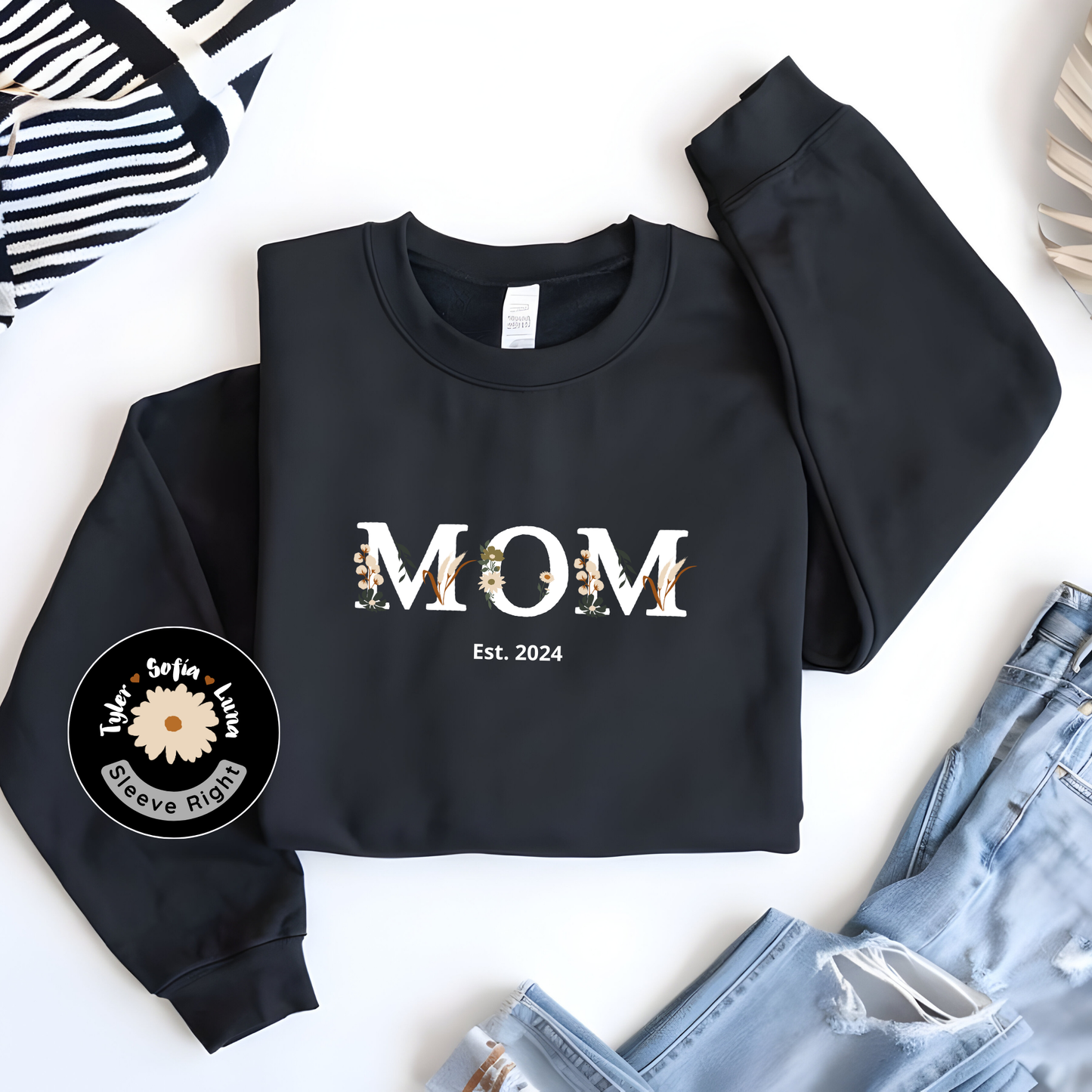 Personalized Floral Mom Sweatshirt | Cozy Gift for New Moms | A Unique Gift That Celebrates Your Motherhood