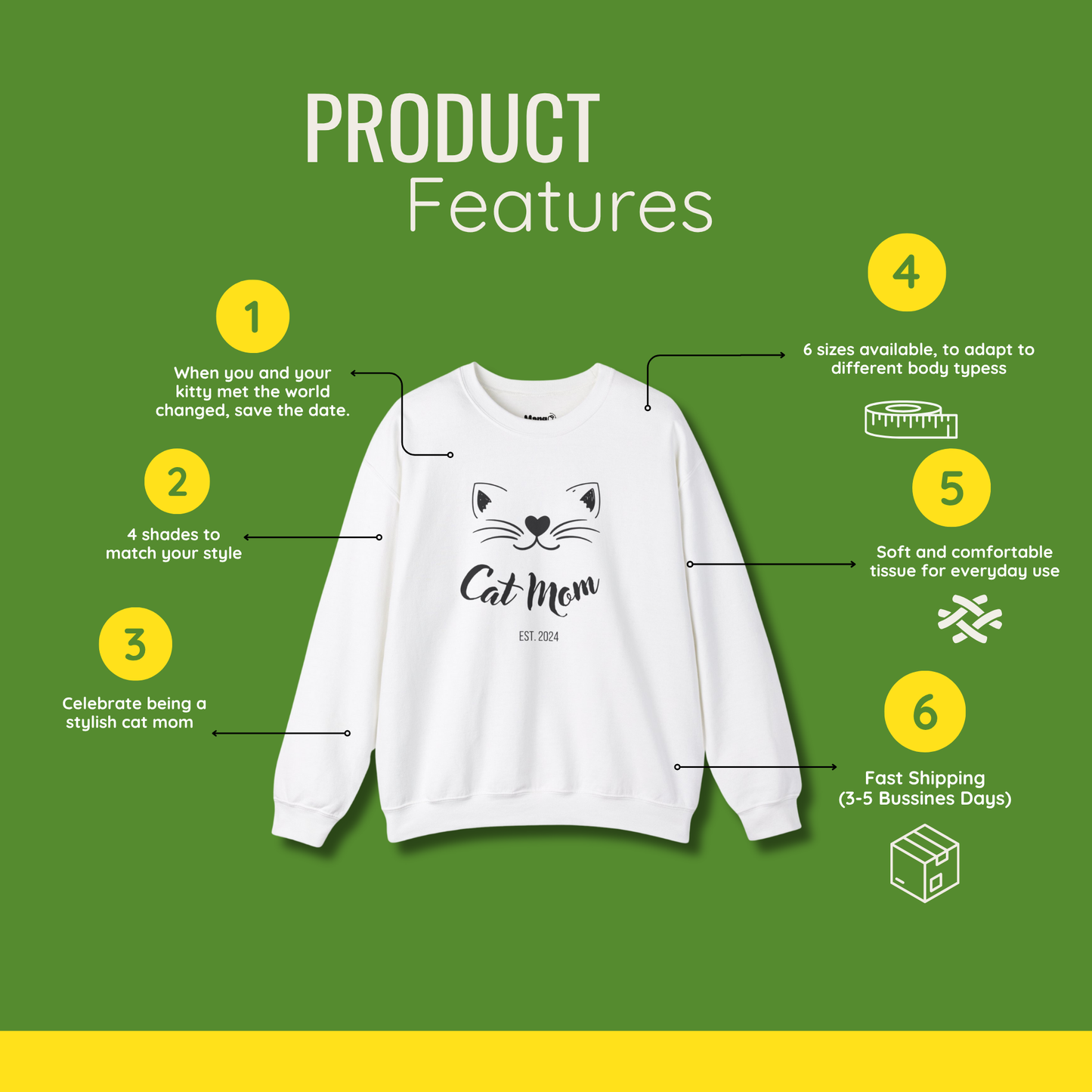 Personalized Cat Mom Sweatshirt | Est. (Date) | Cozy & Customizable Gift for Cat Lovers