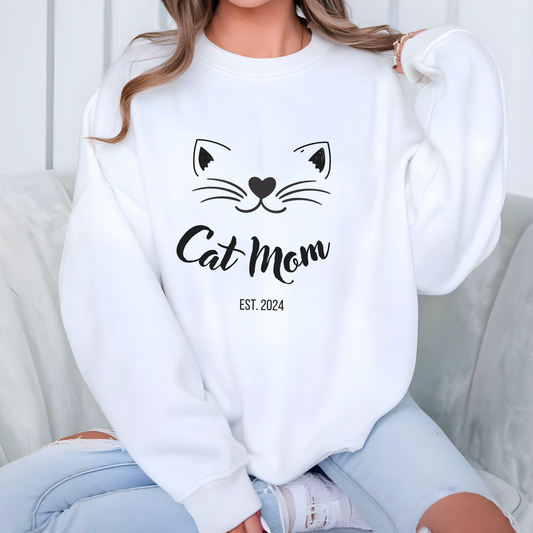 Personalized Cat Mom Sweatshirt | Est. (Date) | Cozy & Customizable Gift for Cat Lovers