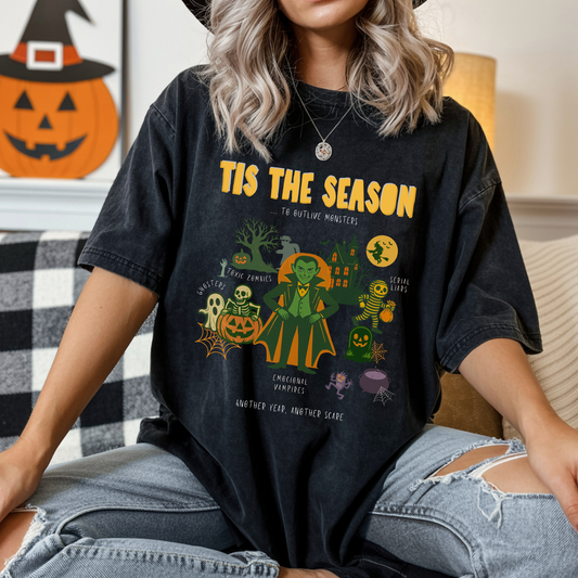 Funny Monster T-Shirt | Unisex Halloween T-shirt with Adulting Humor – Limited Edition “To Outlive Monsters”