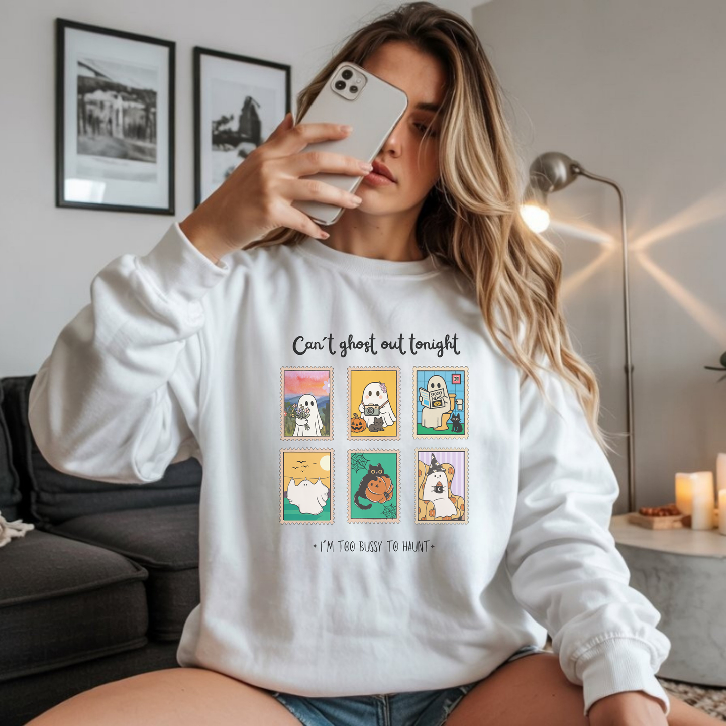 Halloween Comfy Ghost Sweatshirt | Adorable & Funny Halloween Gift – I´m too bussy to haunt tonight