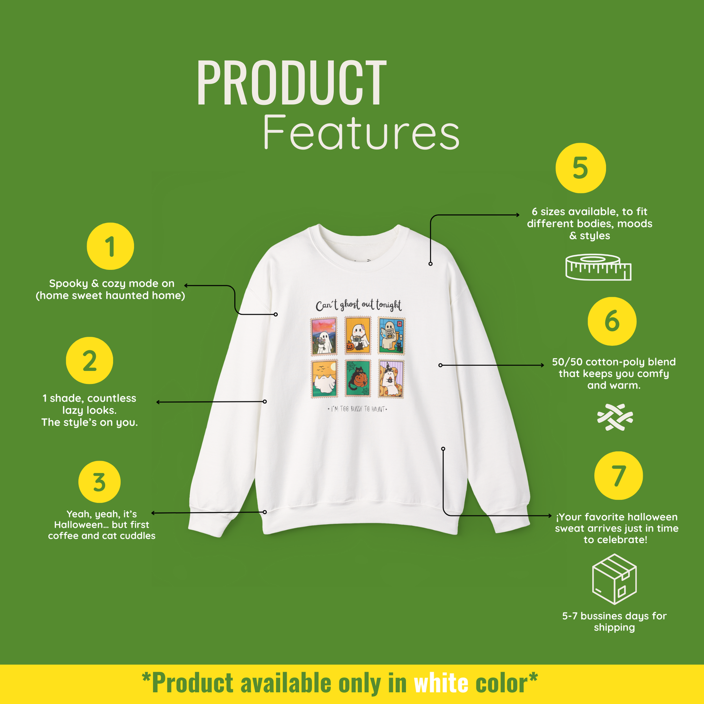 Halloween Comfy Ghost Sweatshirt | Adorable & Funny Halloween Gift – I´m too bussy to haunt tonight