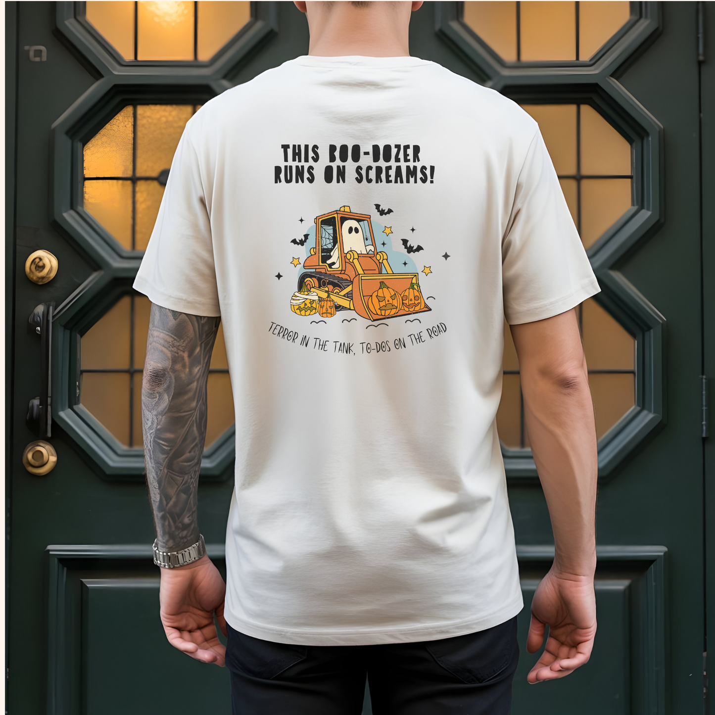 Funny Halloween T-Shirt | Bulldozer Ghost Tee | Adulting Humor – Step Aside Mortals
