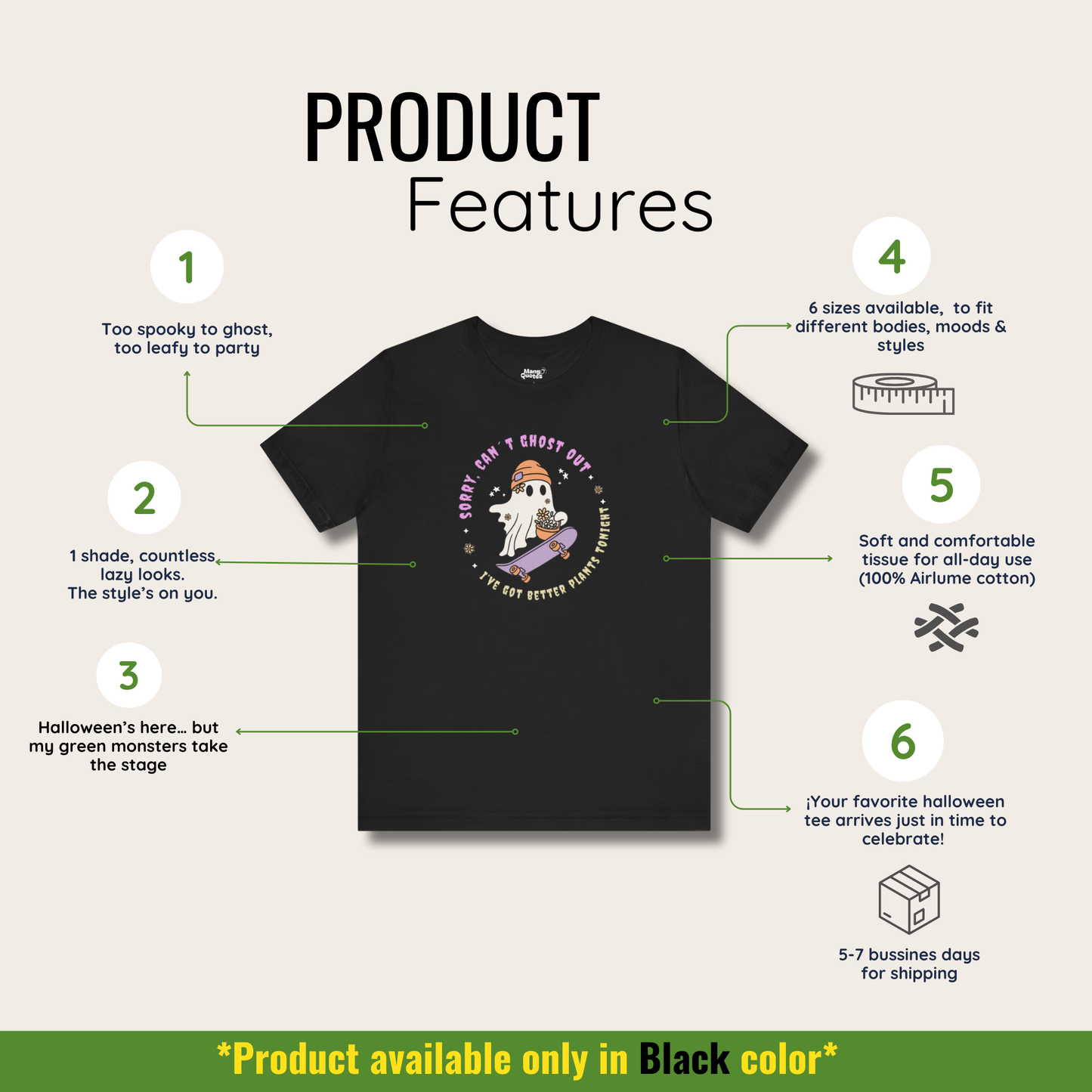 Skater & Plant Lover Ghost T-Shirt | Halloween T-Shirt with Adulting Humor – Can't Ghost Out Tonight