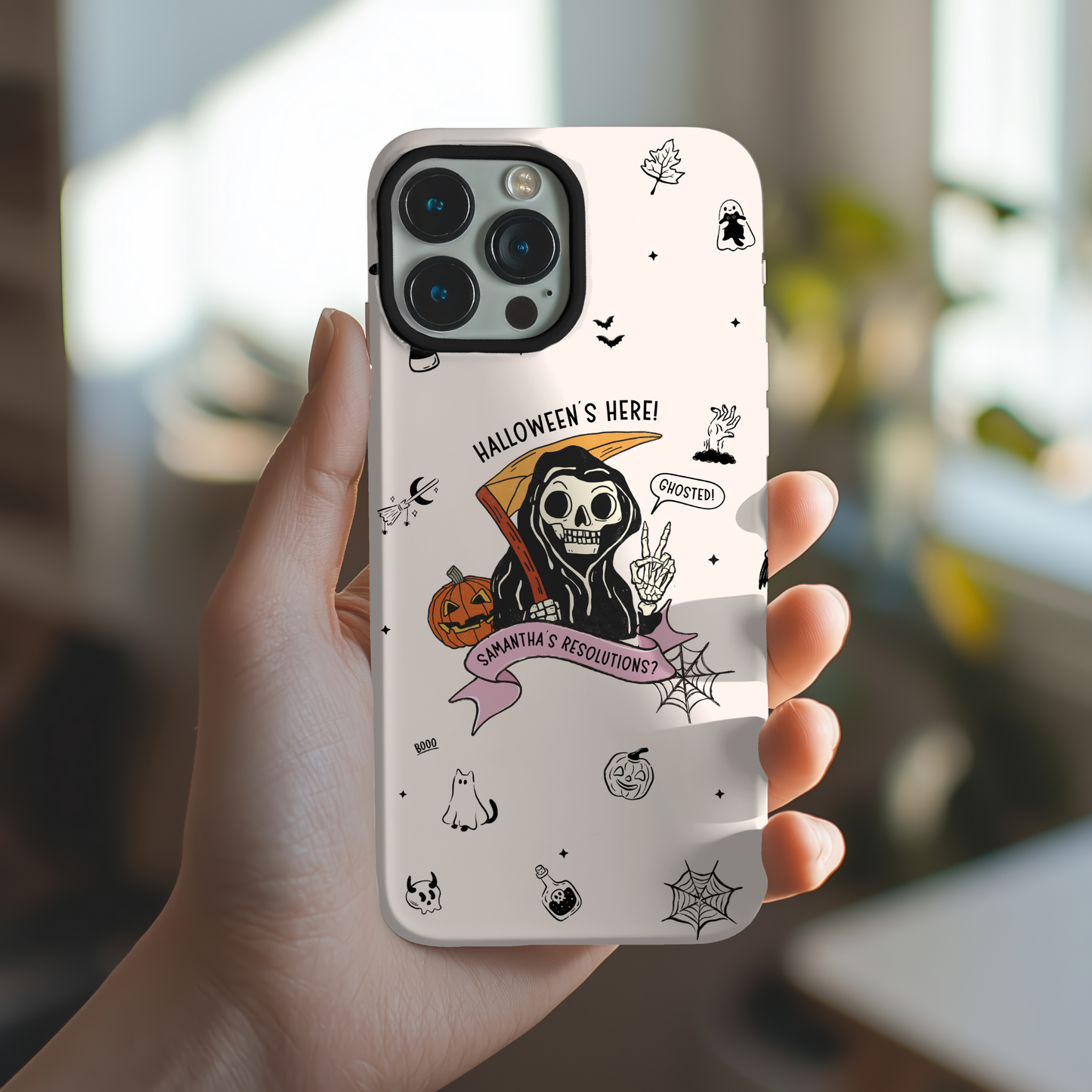 Personalized Reaper Grim Phone Case | Halloween Phone Case with Adulting Humor – My Resolutions Are Ghosted