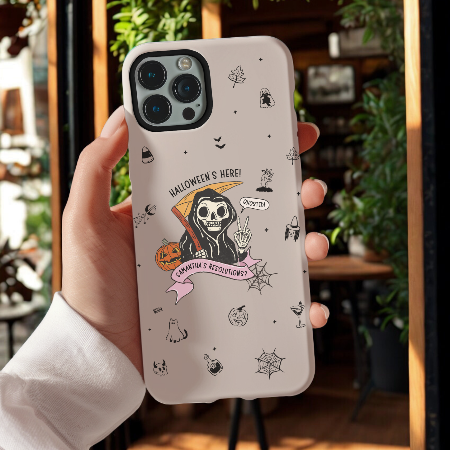 Personalized Reaper Grim Phone Case | Halloween Phone Case with Adulting Humor – My Resolutions Are Ghosted