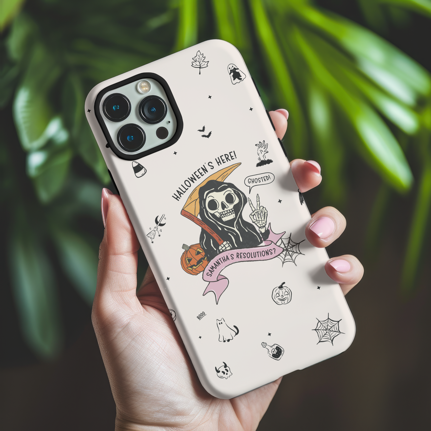 Personalized Reaper Grim Phone Case | Halloween Phone Case with Adulting Humor – My Resolutions Are Ghosted