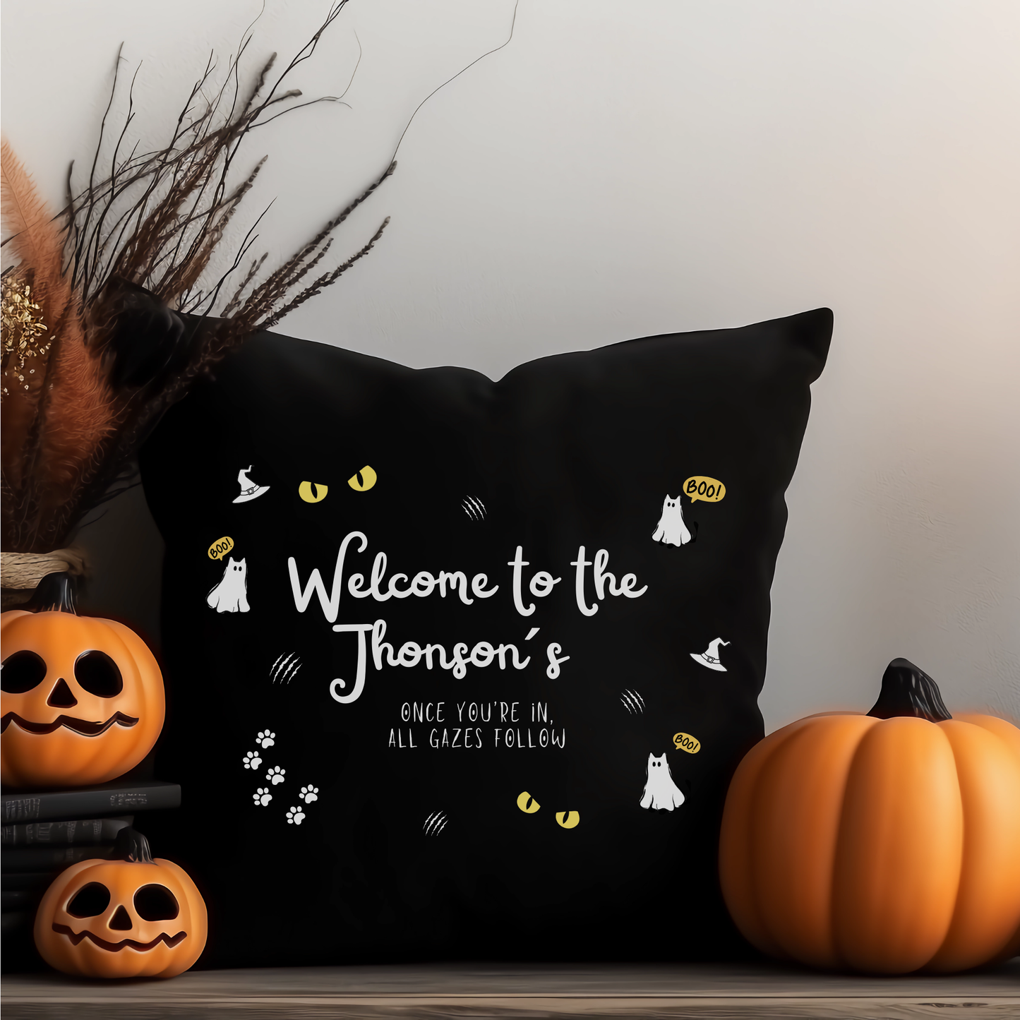 Haunted House Cat Pillow Cover | Funny and Personalized Halloween Decor for Cat Parents – The Watchful Feline