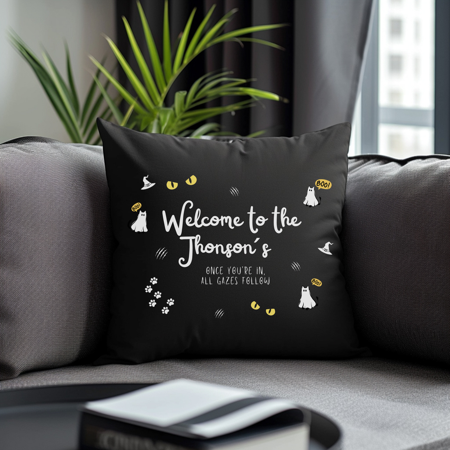 Haunted House Cat Pillow Cover | Funny and Personalized Halloween Decor for Cat Parents – The Watchful Feline