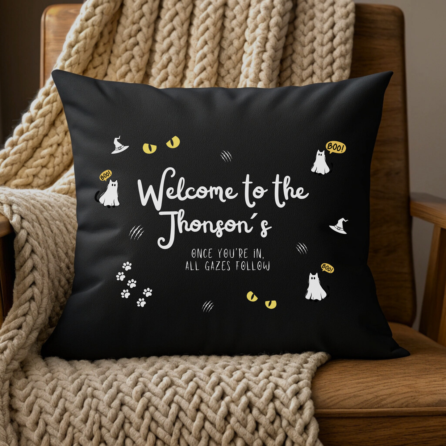 Haunted House Cat Pillow Cover | Funny and Personalized Halloween Decor for Cat Parents – The Watchful Feline