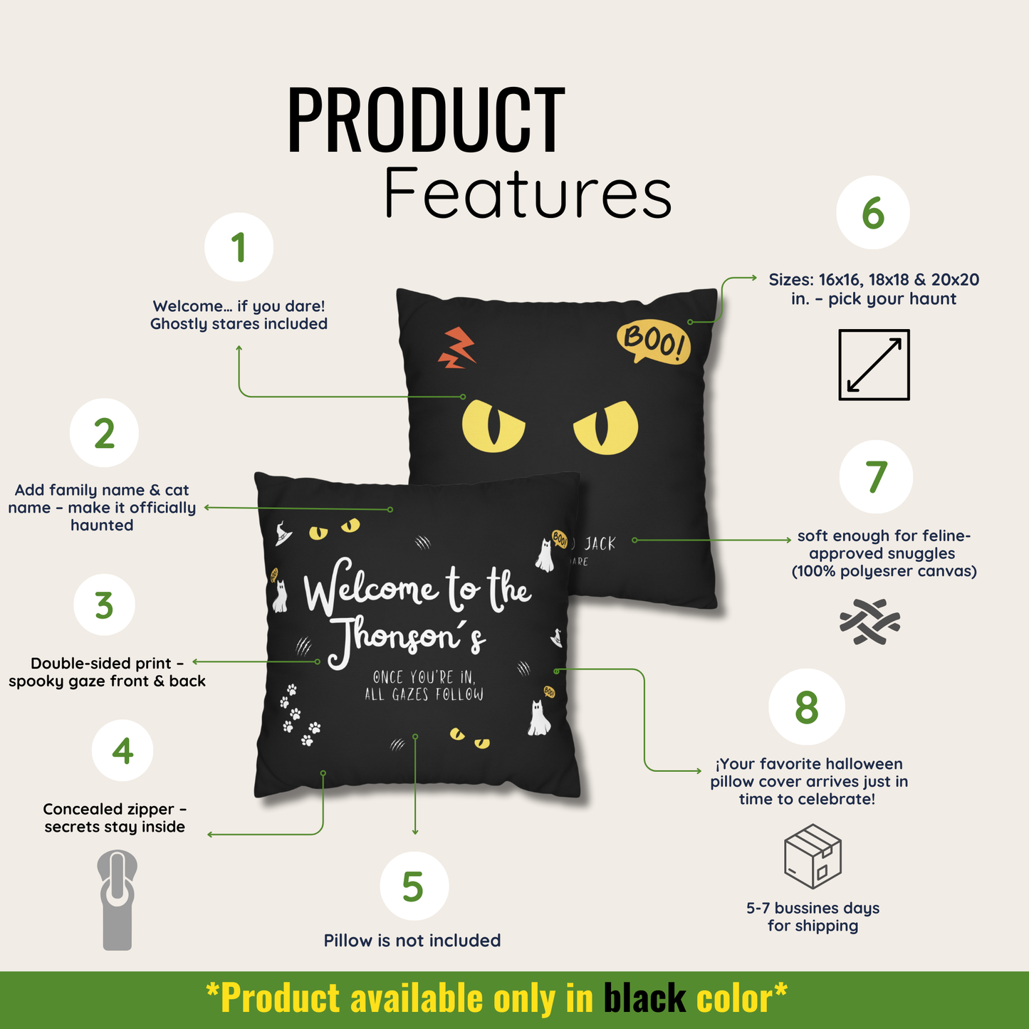 Haunted House Cat Pillow Cover | Funny and Personalized Halloween Decor for Cat Parents – The Watchful Feline