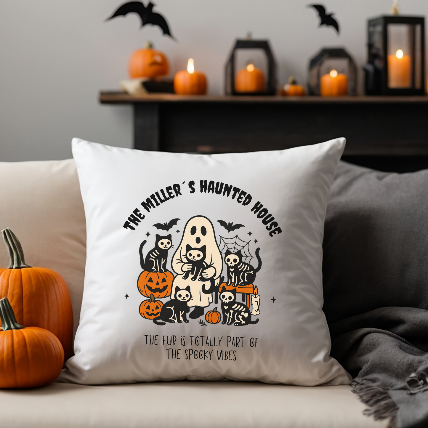 Haunted House Cat Pillow Cover | Funny and Personalized Halloween Decor for Cat Parents – Fur is Part of the Spooky Vibes
