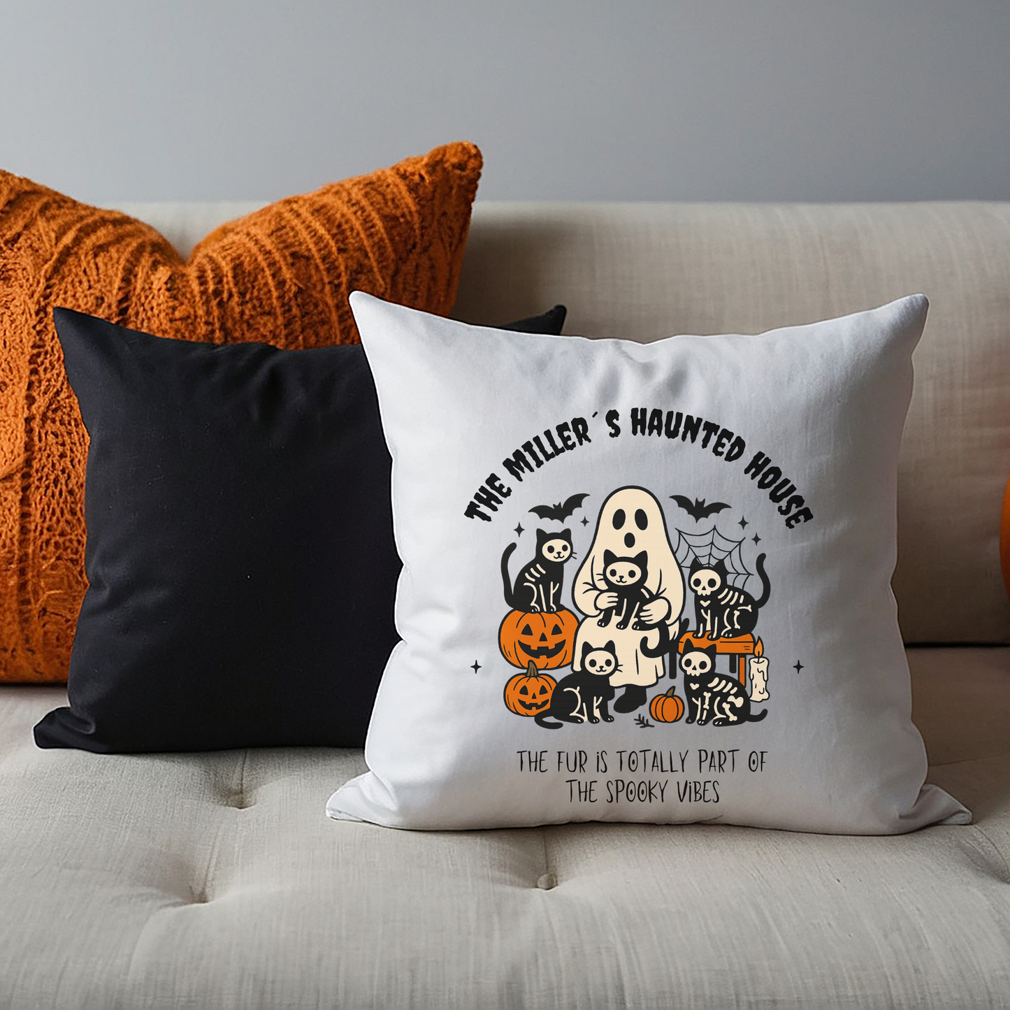 Haunted House Cat Pillow Cover | Funny and Personalized Halloween Decor for Cat Parents – Fur is Part of the Spooky Vibes