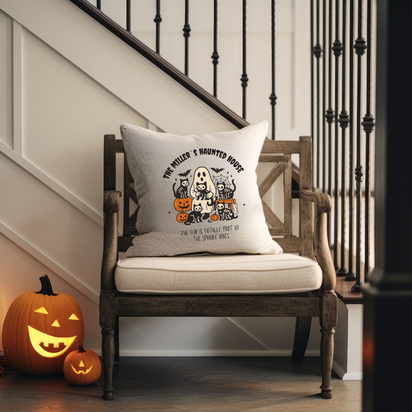 Haunted House Cat Pillow Cover | Funny and Personalized Halloween Decor for Cat Parents – Fur is Part of the Spooky Vibes