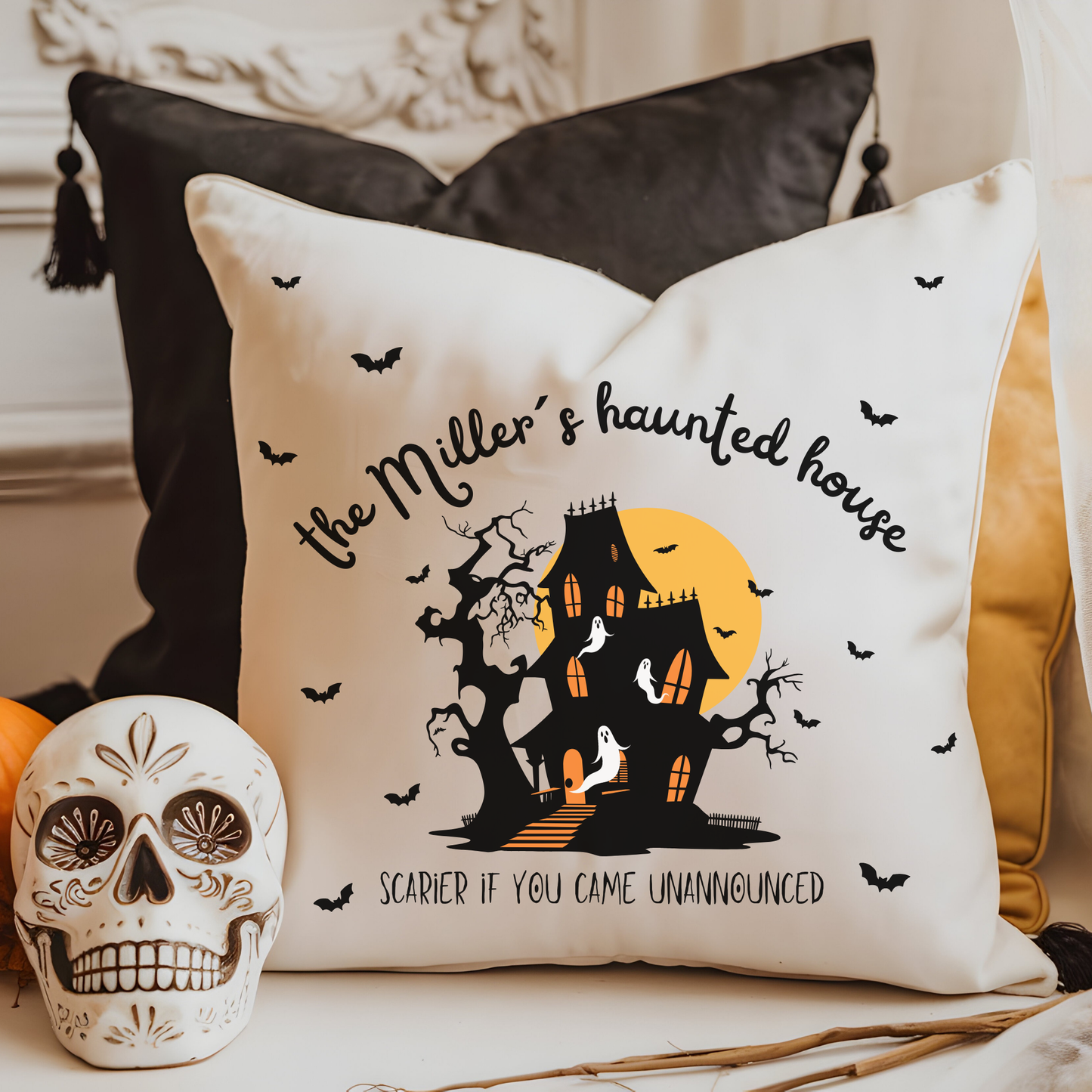 Haunted House Personalized Pillow Cover | Funny Adulting Sofa Decor – Scarier if You Came Unannounced