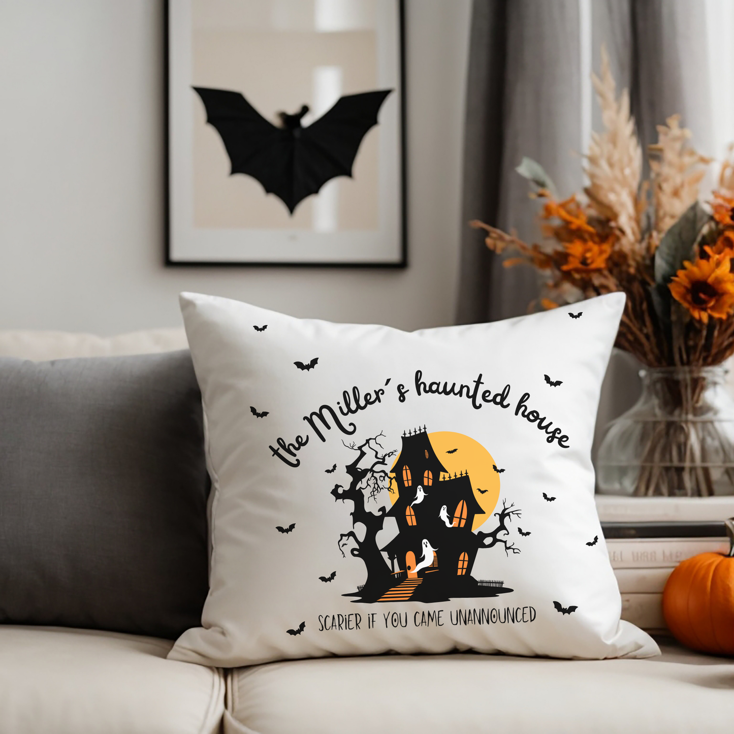 Haunted House Personalized Pillow Cover | Funny Adulting Sofa Decor – Scarier if You Came Unannounced