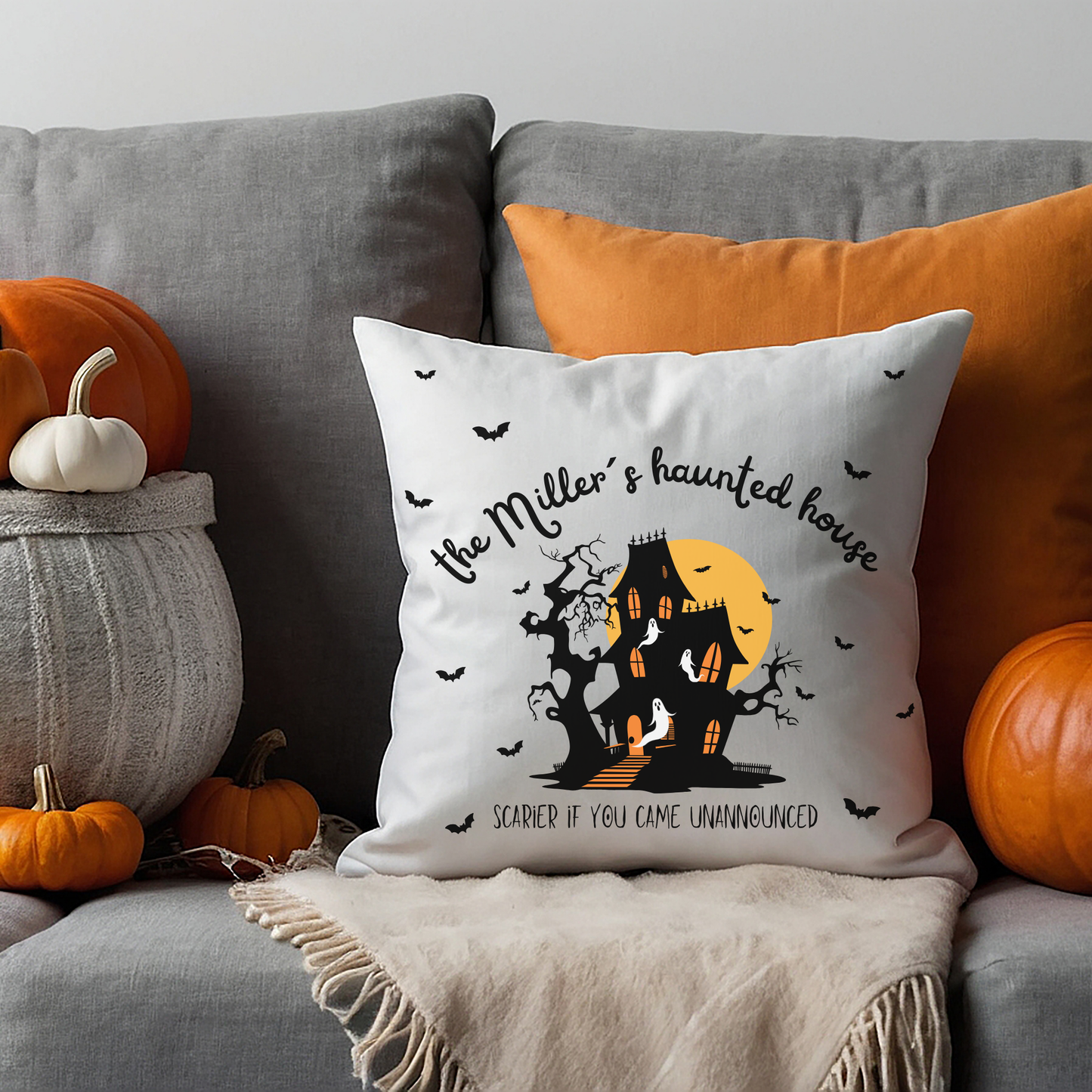 Haunted House Personalized Pillow Cover | Funny Adulting Sofa Decor – Scarier if You Came Unannounced