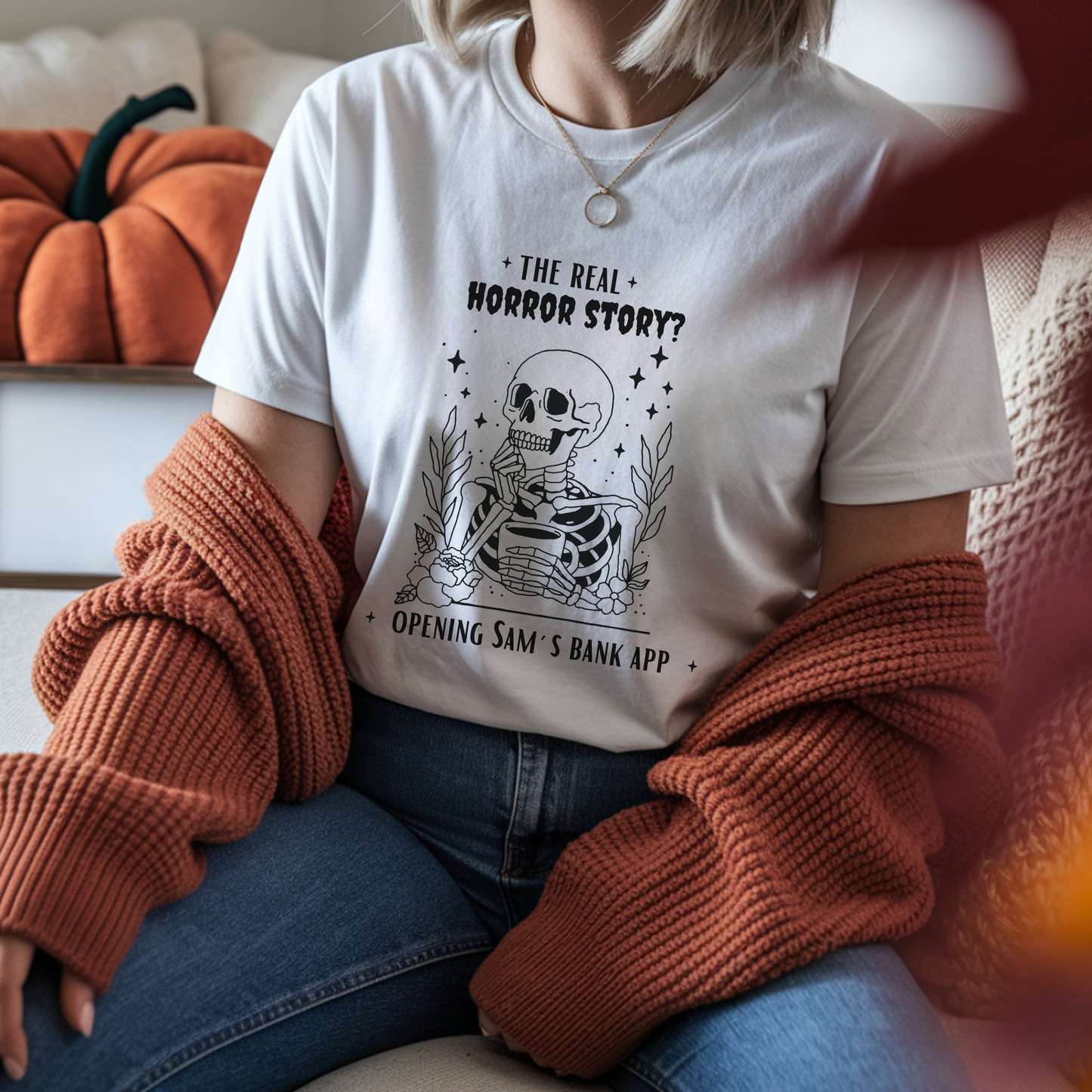 Halloween Personalized T-Shirt with Funny Skeleton | Adulting Humor Tee – Surviving My Bank Account