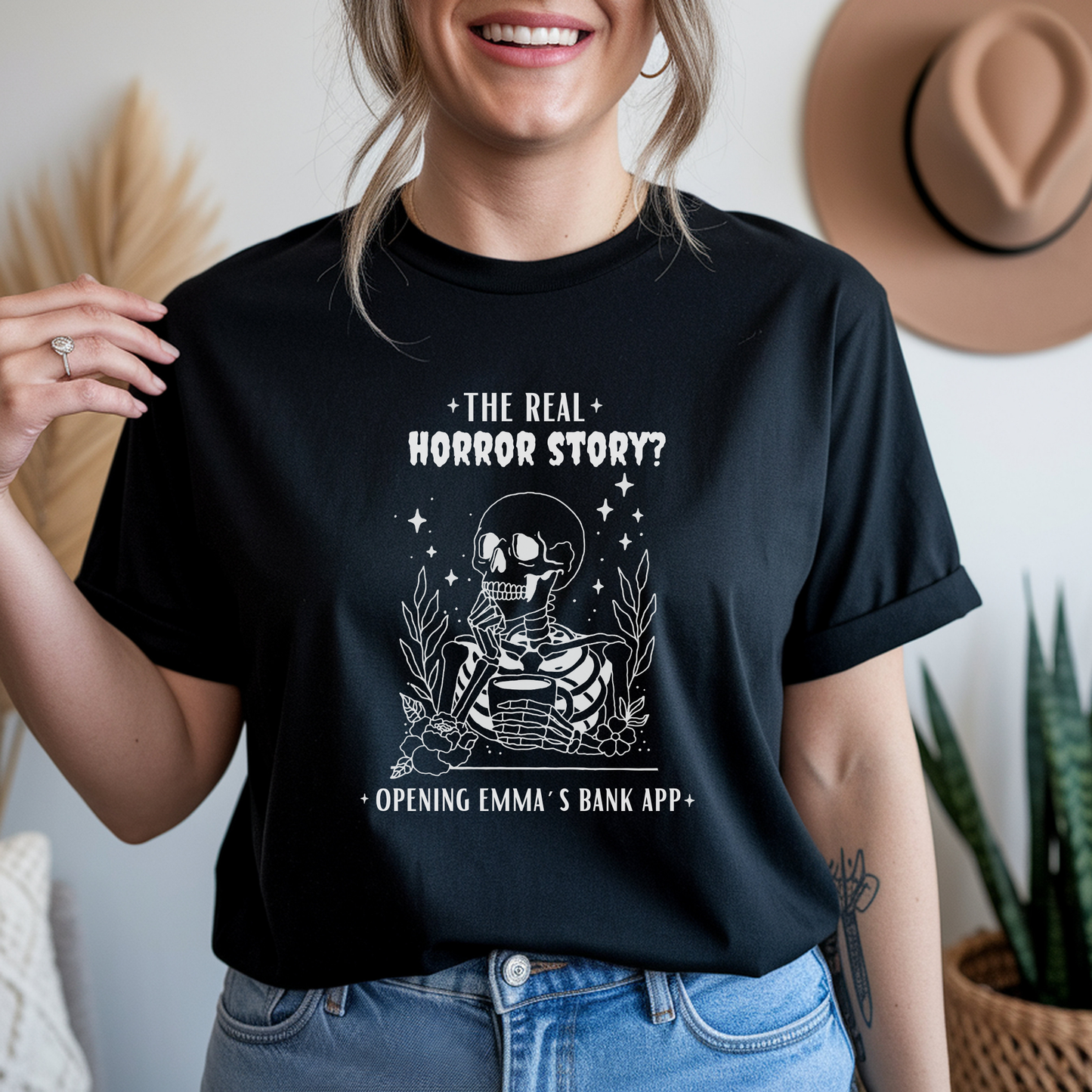 Halloween Personalized T-Shirt with Funny Skeleton | Adulting Humor Tee – Surviving My Bank Account