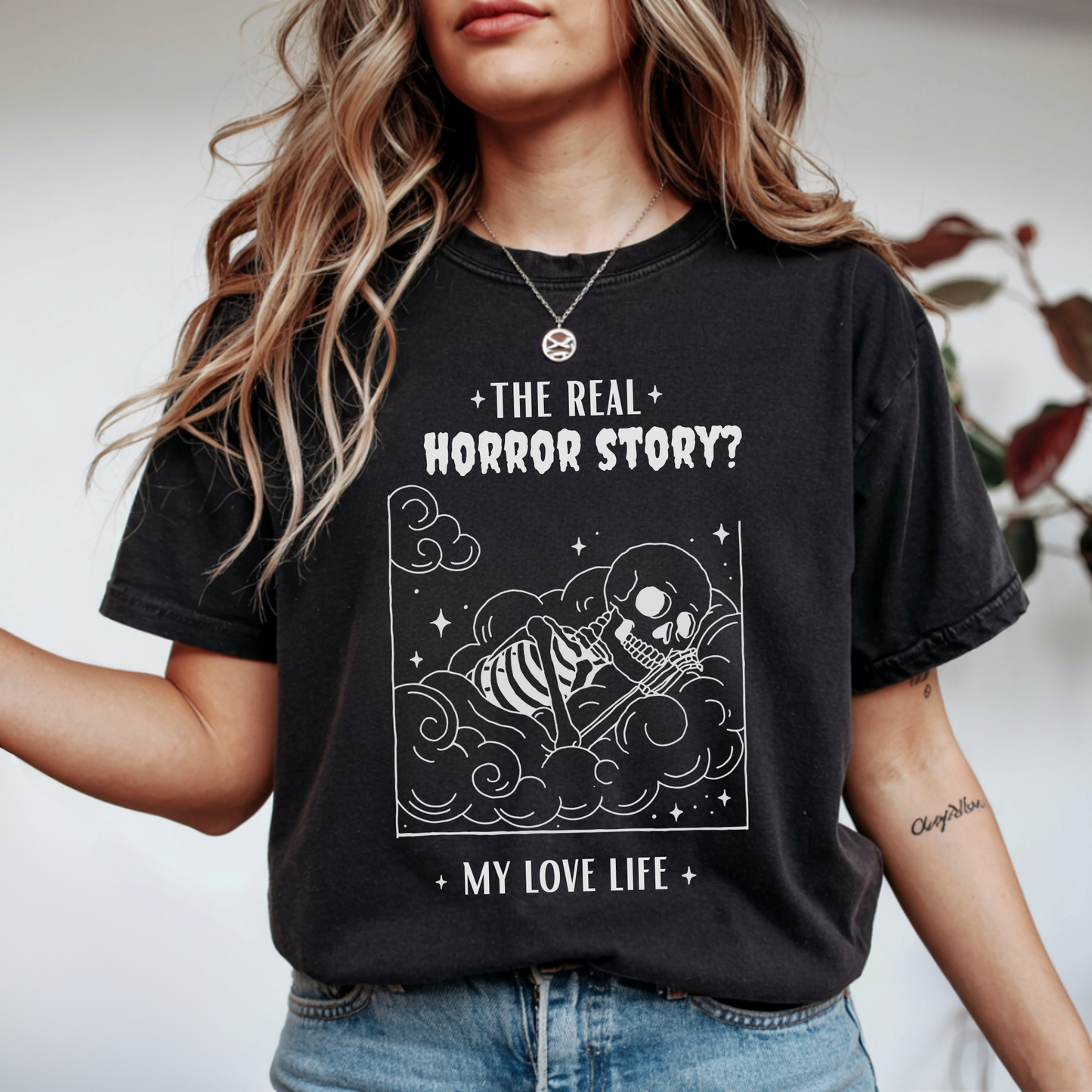 Funny Skeleton Halloween T-Shirt | Adulting Humor Tee – The Real Horror: My Love Life
