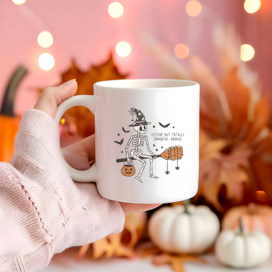 Custom Halloween Mug with Skeleton Witch | Funny Coffee Mug for Adulting Humor – Personalized Hocus Brocus