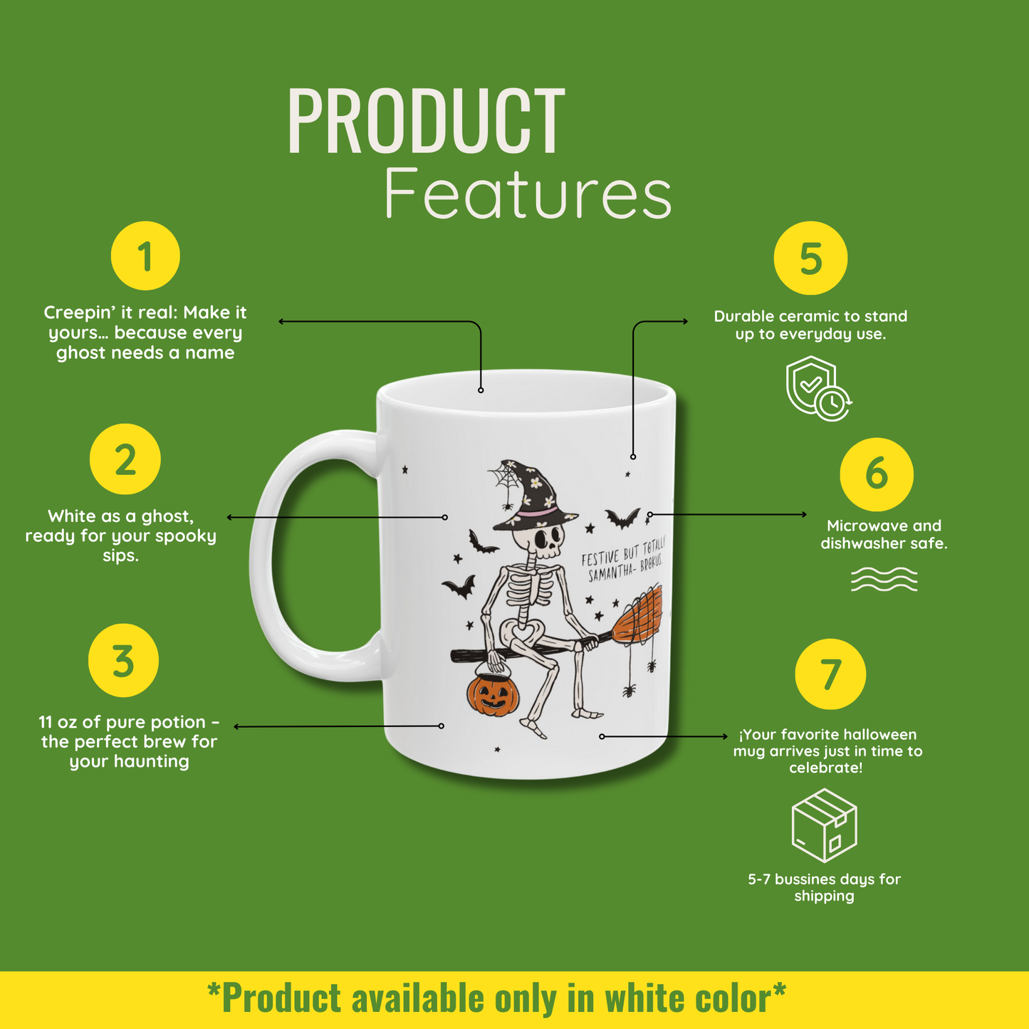 Custom Halloween Mug with Skeleton Witch | Funny Coffee Mug for Adulting Humor – Personalized Hocus Brocus