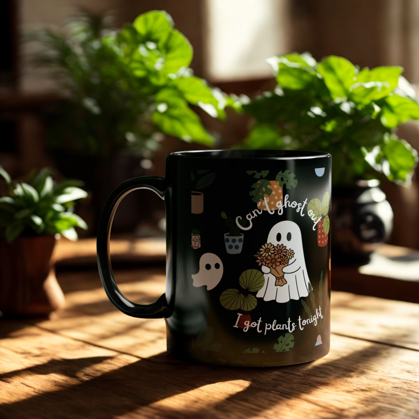 Halloween Plant Lover Ghost Mug | Funny Cozy Mug for Plant Parents – I Got Plants Tonight
