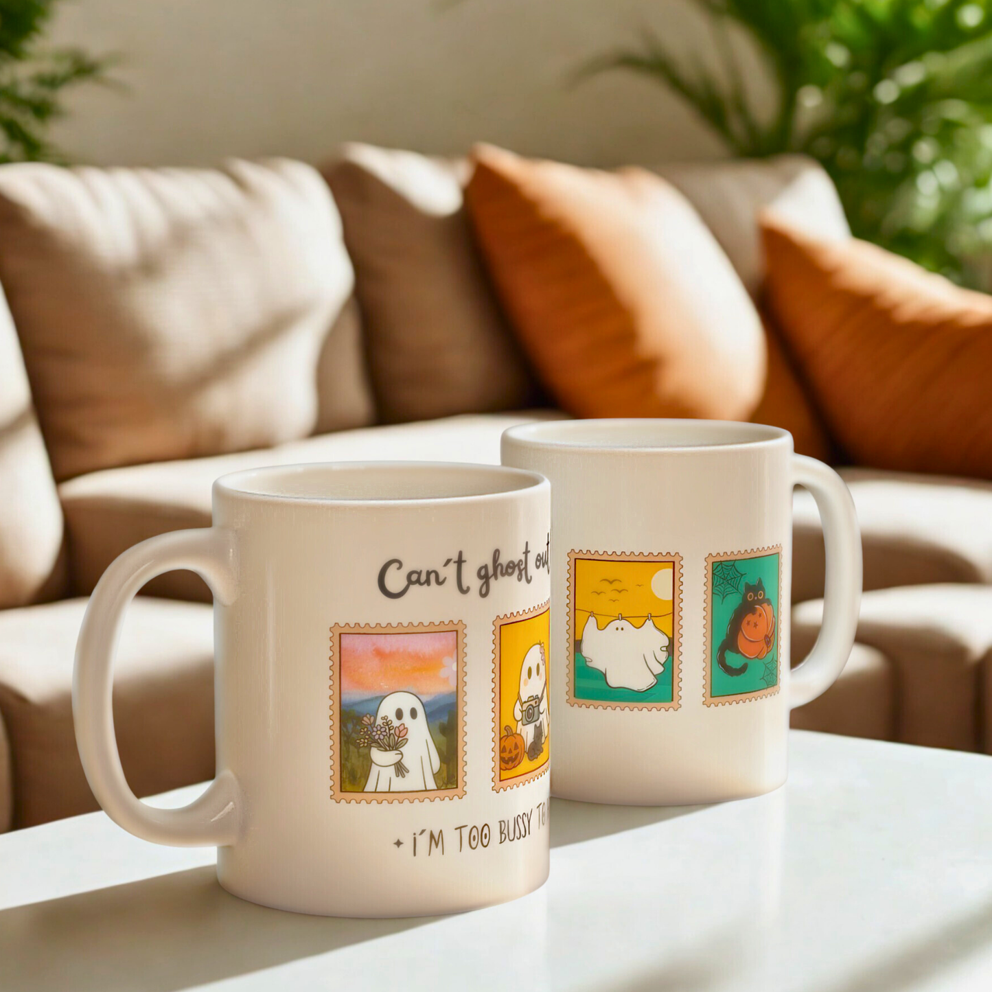 Comfy Ghost Mug | Halloween Adulting Humor Mug – I´m too bussy to haunt tonight