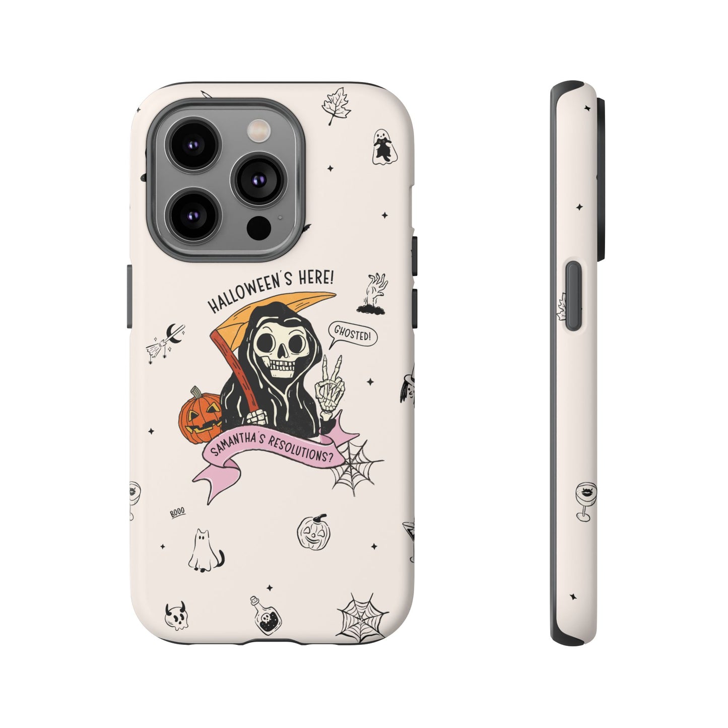 Personalized Reaper Grim Phone Case | Halloween Phone Case with Adulting Humor – My Resolutions Are Ghosted