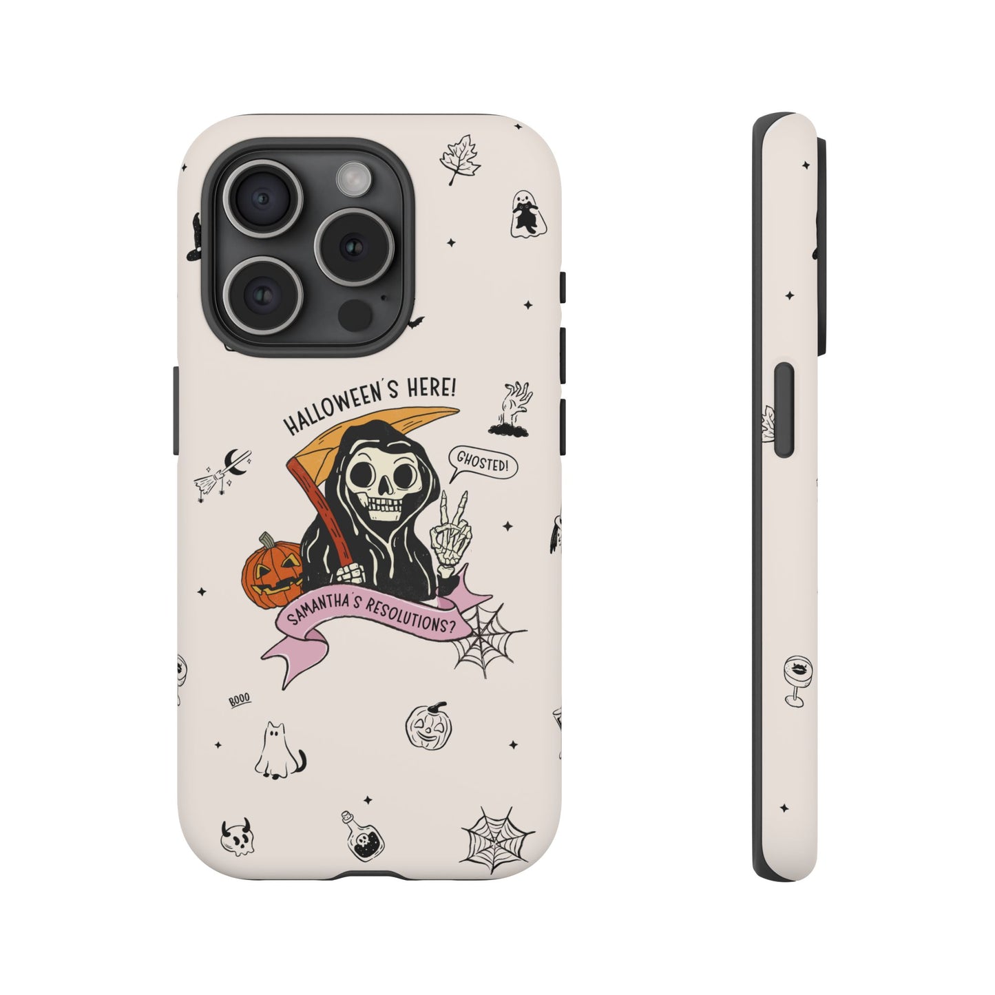 Personalized Reaper Grim Phone Case | Halloween Phone Case with Adulting Humor – My Resolutions Are Ghosted