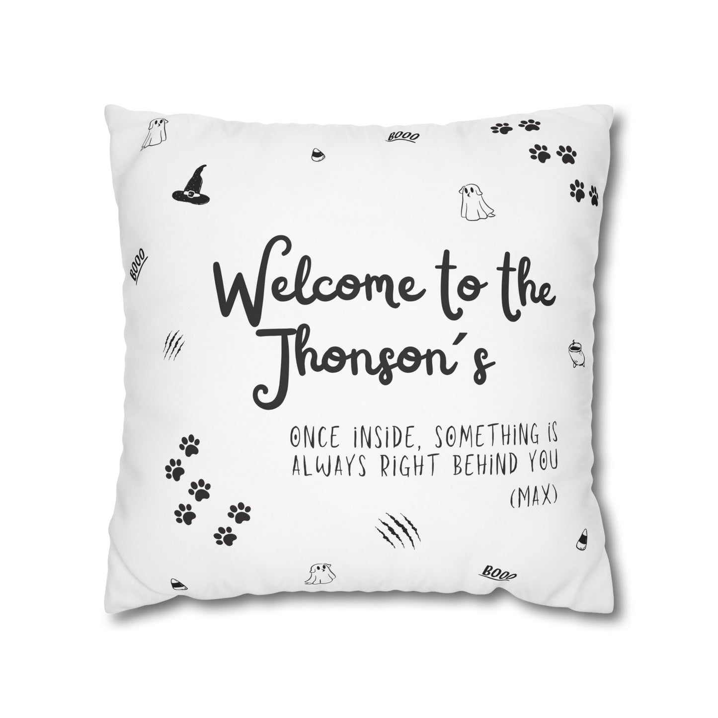 Haunted House Dog Pillow Cover | Funny and Personalized Halloween Decor for Dog Parents – Always Behind You | White Version
