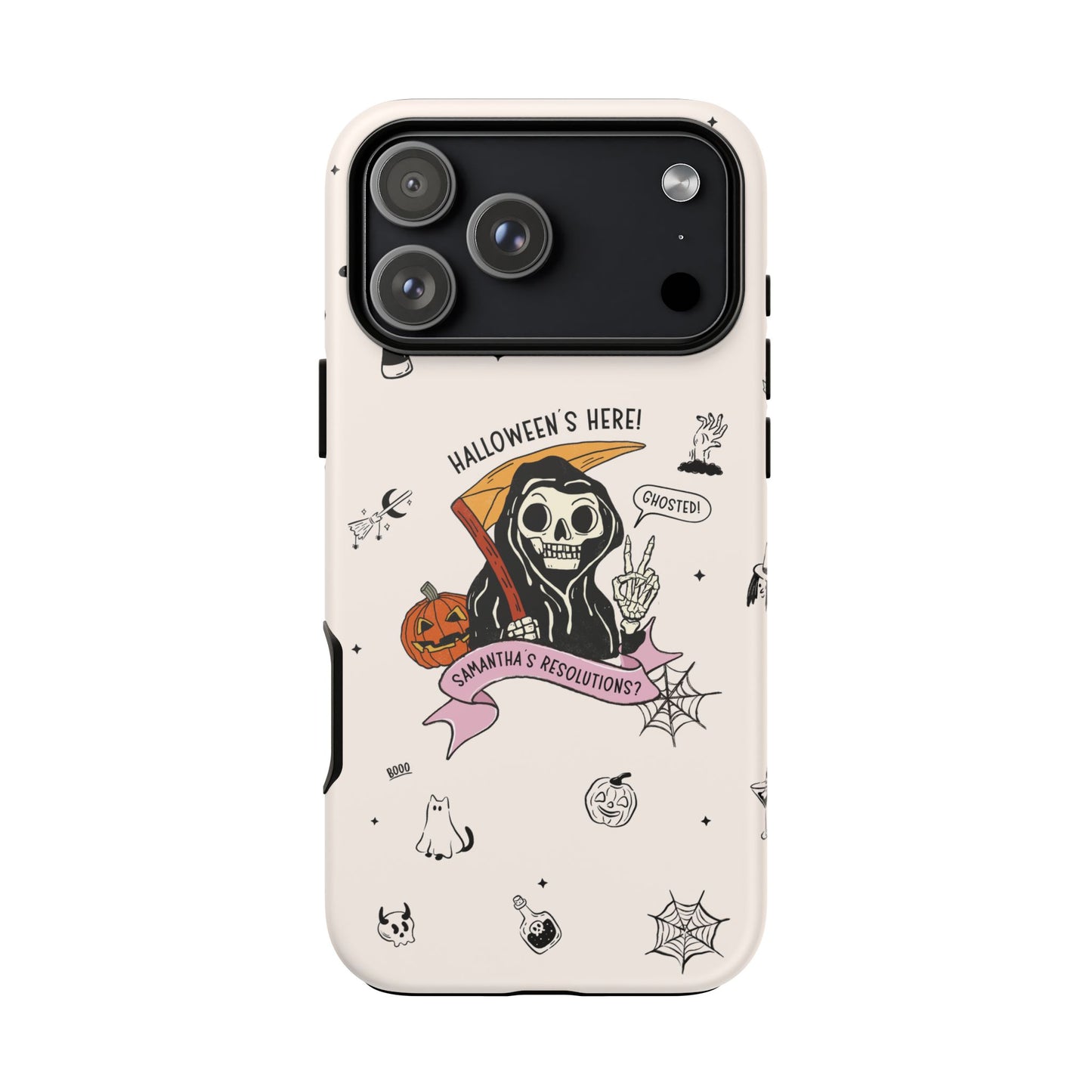 Personalized Reaper Grim Phone Case | Halloween Phone Case with Adulting Humor – My Resolutions Are Ghosted