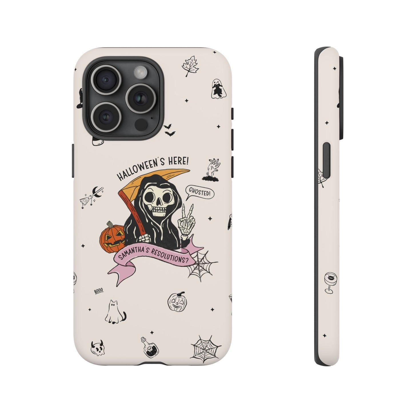 Personalized Reaper Grim Phone Case | Halloween Phone Case with Adulting Humor – My Resolutions Are Ghosted