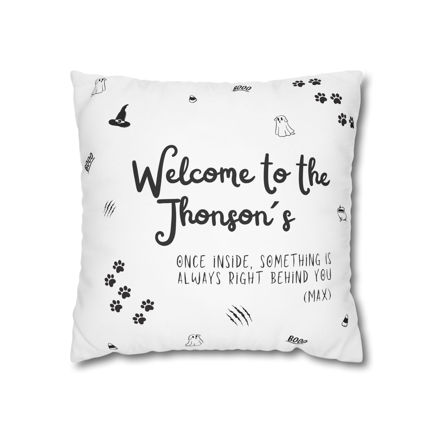 Haunted House Dog Pillow Cover | Funny and Personalized Halloween Decor for Dog Parents – Always Behind You | White Version